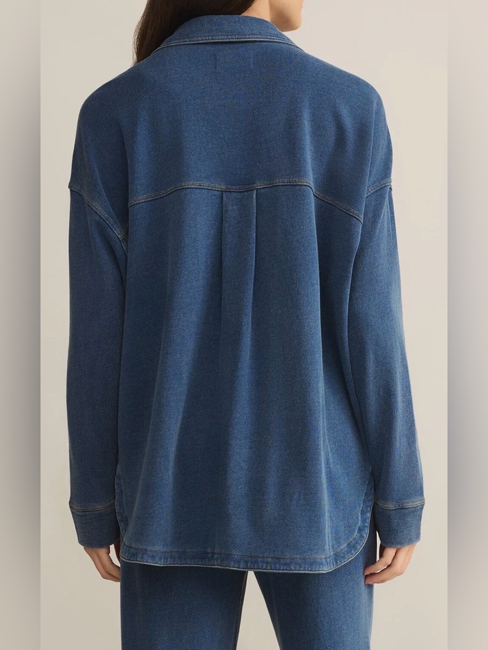 Z Supply All Day Knit Denim Jacket Vintage Indigo Button Front Shacket - Picture 2 of 14